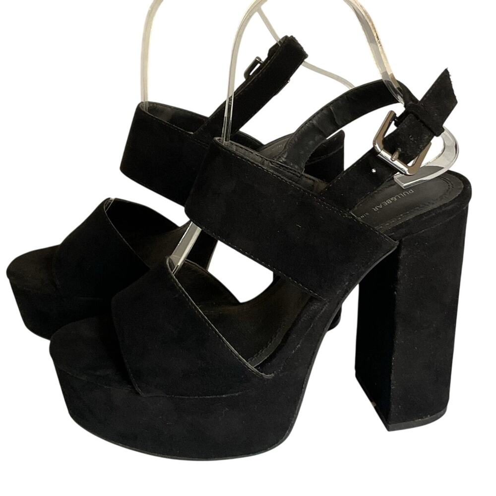 Platform Block Heel Sandals Black Suede  EU 37 US 6 Y2K Heel Party Shoe